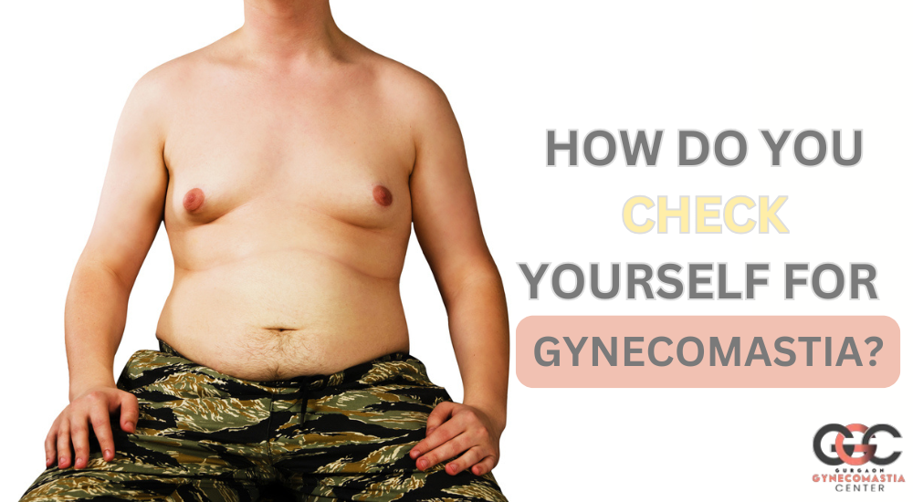 Man examining chest for gynecomastia symptoms